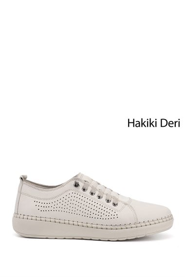 Kadın Bej Bağcıklı Hakiki Deri Comfort Ayakkabı