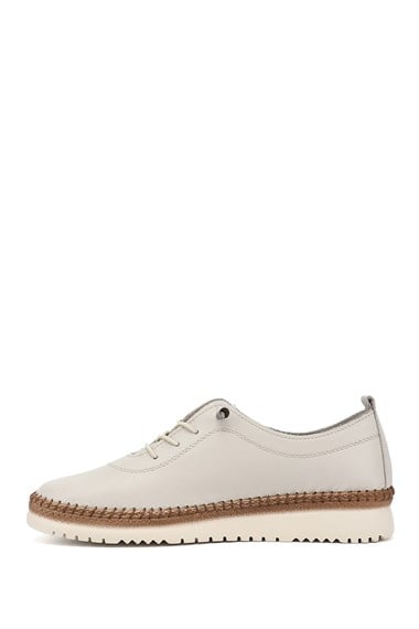Womens Beige Lace-up Genuine Leather Comfort Shoes