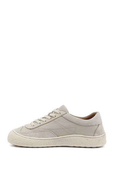 Kadın Bej Bağcıklı Hakiki Deri Sneaker