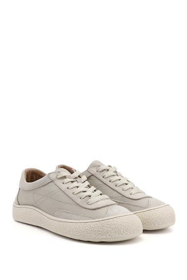 Kadın Bej Bağcıklı Hakiki Deri Sneaker