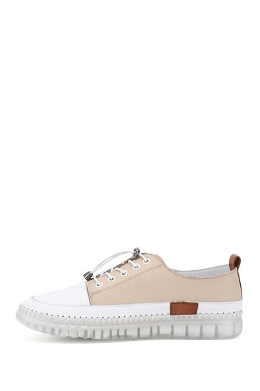 Kadın Bej Bağcıklı Hakiki Deri Sneaker