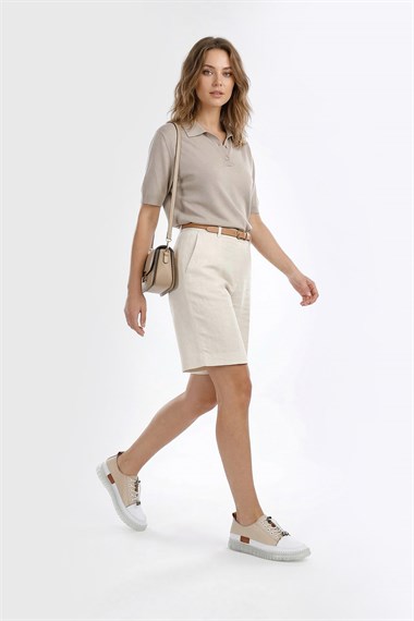 Kadın Bej Bağcıklı Hakiki Deri Sneaker