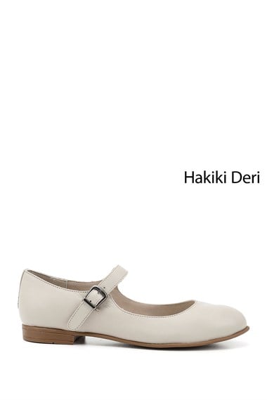 Womens Beige Ankle-tied Genuine Leather Ballerinas