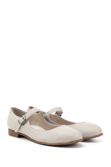 Womens Beige Ankle-tied Genuine Leather Ballerinas