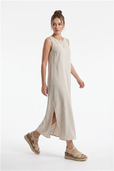 Kadın Bej Çapraz Bantlı Dolgu Topuklu Hakiki Deri Sandalet