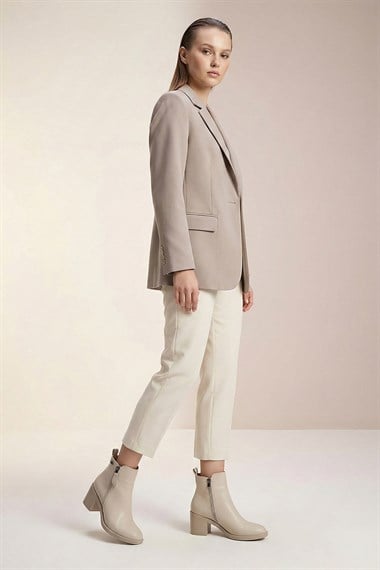 Womens Beige Double Zipper Chunky Heel Boots