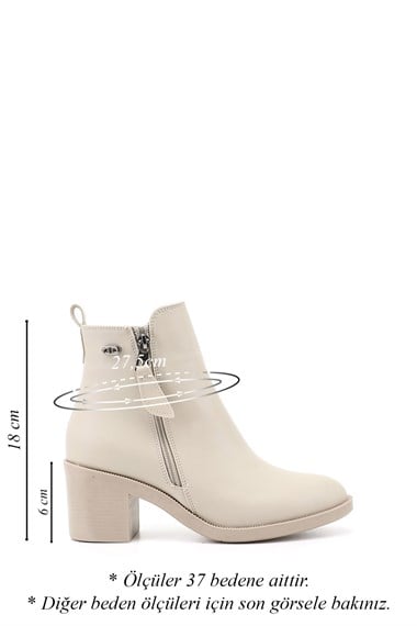 Womens Beige Double Zipper Chunky Heel Boots
