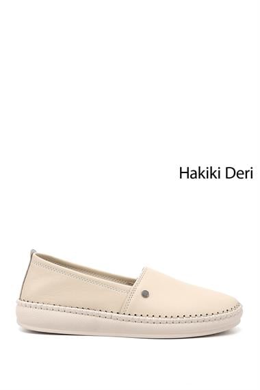 Kadın Bej Dolgu Taban Hakiki Deri Comfort Ayakkabı