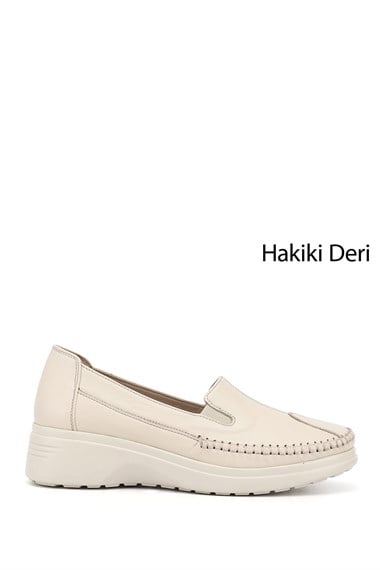 Kadın Bej Dolgu Taban Hakiki Deri Comfort Ayakkabı