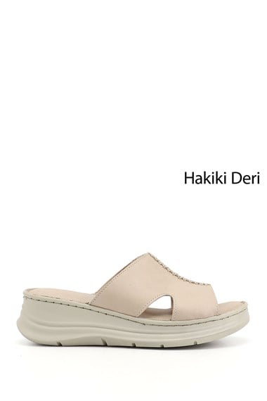 Kadın Bej Dolgu Taban Hakiki Deri Terlik