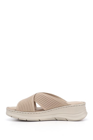 Kadın Bej Dolgu Taban Hakiki Deri Terlik