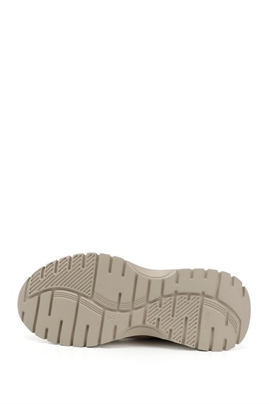 Kadın Bej Dolgu Taban Lastik Bağcıklı Hakiki Deri Sneaker
