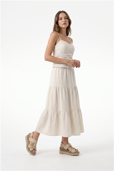 Kadın Bej Dolgu Topuklu Hakiki Deri Sandalet