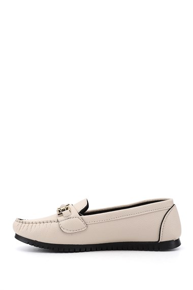 Womens Beige Flat Sole Buckled Ballet Flats