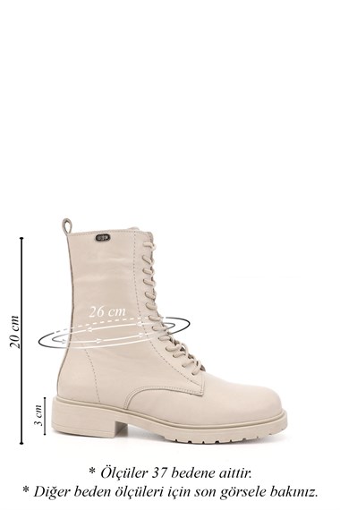 Womens Beige Zippered Genuine Leather Combat Boots