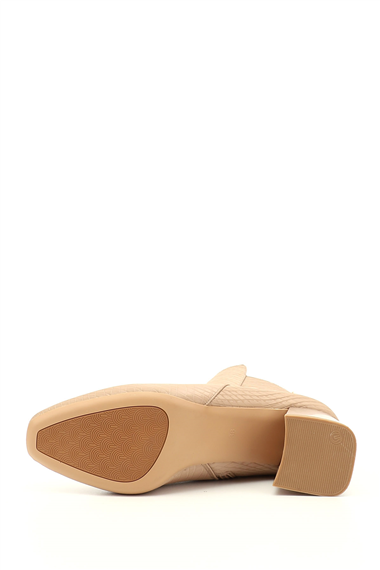 Womens Beige Zippered Chunky Heel Boots