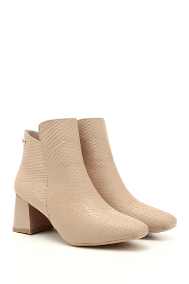 Womens Beige Zippered Chunky Heel Boots