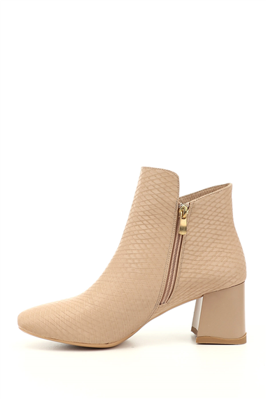 Womens Beige Zippered Chunky Heel Boots