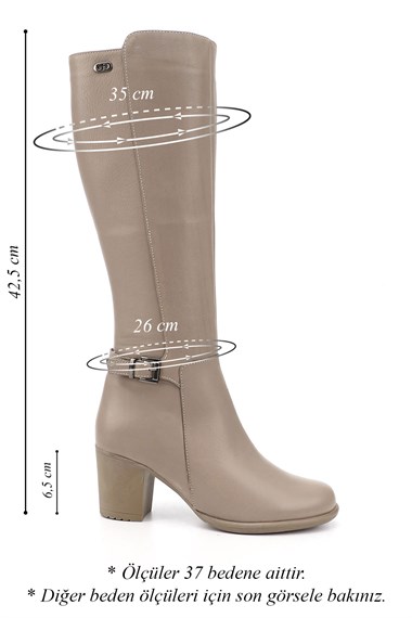 Womens Beige Zippered Thick Heel Genuine Leather Boots