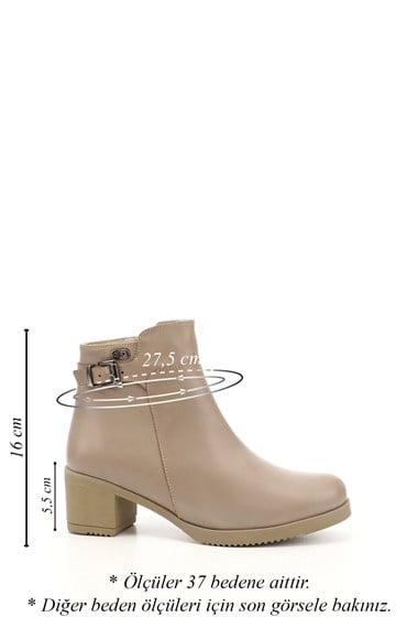 Kadın Bej Fermuarlı Kalın Topuklu Hakiki Deri Bot