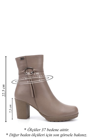 Womens Beige Zippered Thick Heel Genuine Leather Boots
