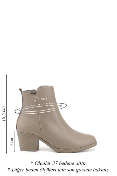 Womens Beige Zip-Up Chunky Heel Genuine Leather Boots