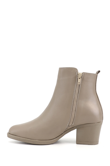 Womens Beige Zip-Up Chunky Heel Genuine Leather Boots