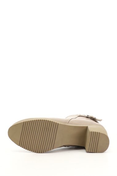 Kadın Bej Fermuarlı Kalın Topuklu Hakiki Deri Bot