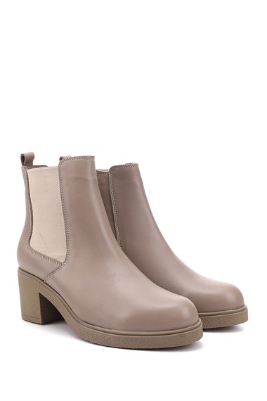 Womens Beige Zippered Chunky Heel Genuine Leather Chelsea Boots