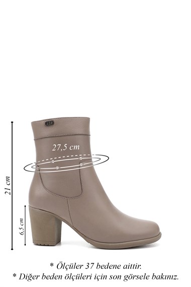 Womens Beige Zippered Thick Heel Genuine Leather Boots