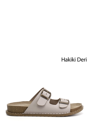 Kadın Bej Hakiki Deri Terlik