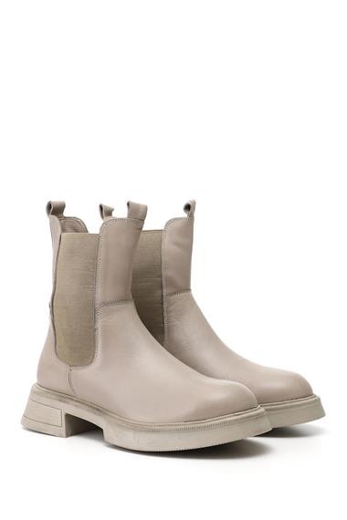 Kadın Bej Kalın Taban Hakiki Deri Chelsea Bot