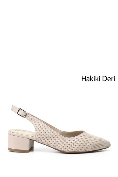 Kadın Bej Kalın Topuklu Arkası Açık Hakiki Deri Ayakkabı