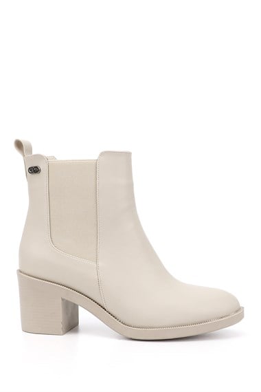 Womens Beige Chunky Heel Chelsea Boots