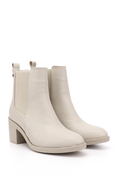 Womens Beige Chunky Heel Chelsea Boots