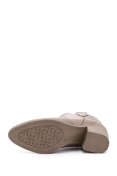 Womens Beige Thick Heel Genuine Leather Cowboy Boots