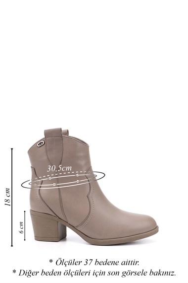 Womens Beige Thick Heel Genuine Leather Cowboy Boots