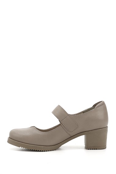 Womens Beige Thick Heel Mary Jane Genuine Leather Shoes