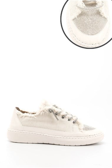 Kadın Bej Kot Triko Taşlı Comfort Dolgu Taban Sneaker