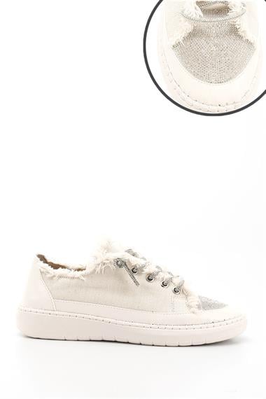 Kadın Bej Kot Triko Taşlı Comfort Dolgu Taban Sneaker