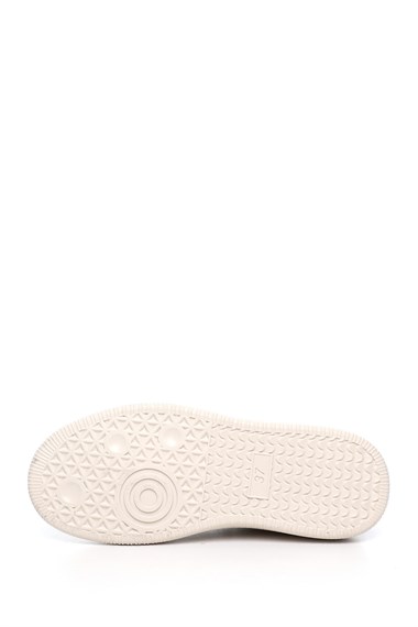 Kadın Bej Lastik Bağcıklı Dolgu Taban Hakiki Deri Sneaker