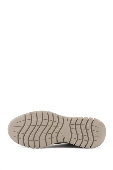 Womens Beige Elastic Lace-up Genuine Leather Sneaker
