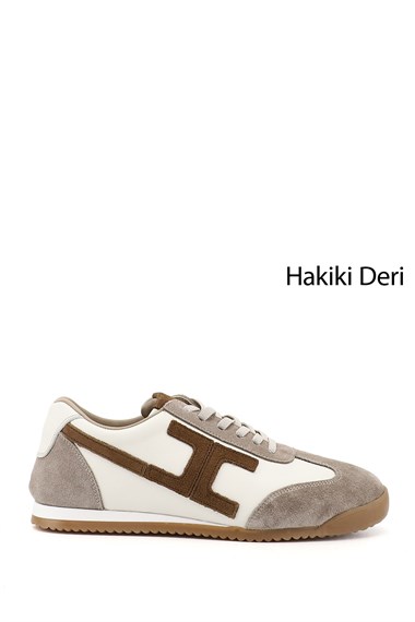 Kadın Bej Lastik Bağcıklı Hakiki Deri Sneaker