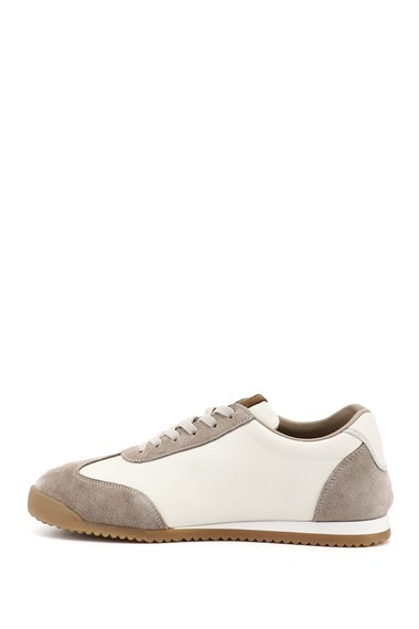 Kadın Bej Lastik Bağcıklı Hakiki Deri Sneaker