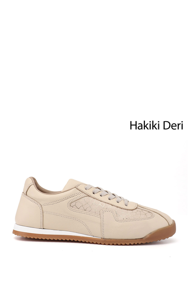Kadın Bej Lastik Bağcıklı Hakiki Deri Sneaker