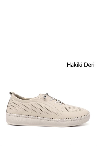 Kadın Bej Lastik Bağcıklı Hakiki Deri Comfort Ayakkabı