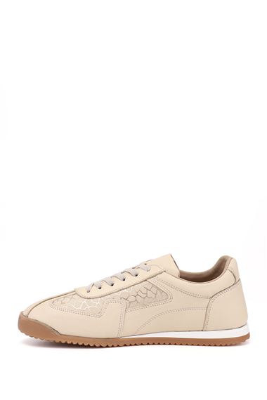 Kadın Bej Lastik Bağcıklı Hakiki Deri Sneaker