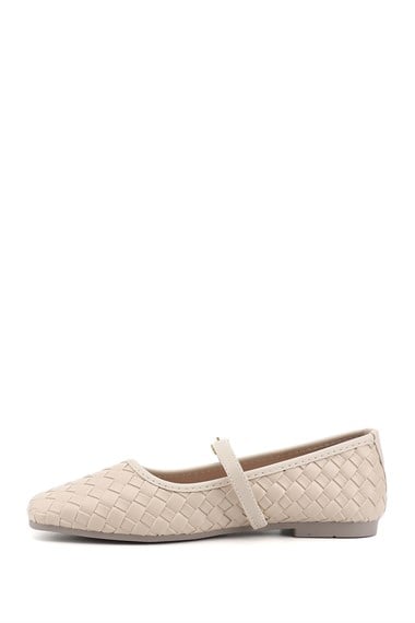 Womens Beige Mary Jane Ballet Flats