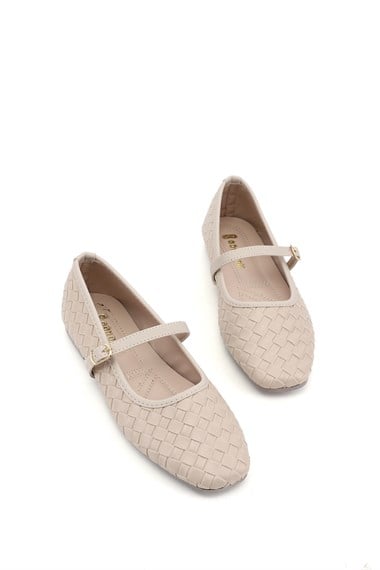 Womens Beige Mary Jane Ballet Flats