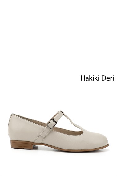 Kadın Bej Mary Jane Hakiki Deri Babet